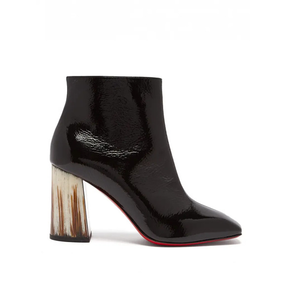 Christian Louboutin Hilconico 85 Black Patent Block Corne Heel Ankle Bootie 35.5 - Picture 3 of 12